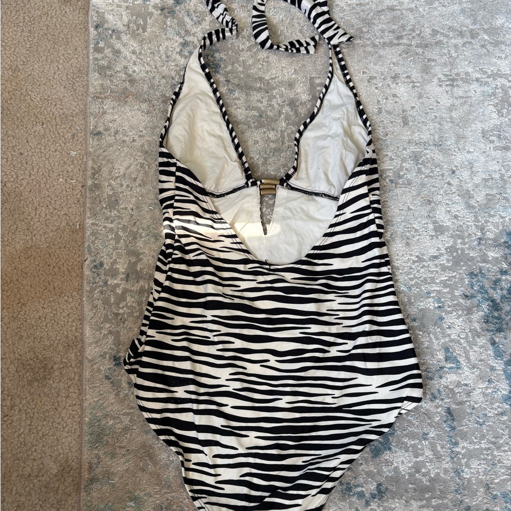 Zebra Print Halter Swimsuit - Picture 4 of 16